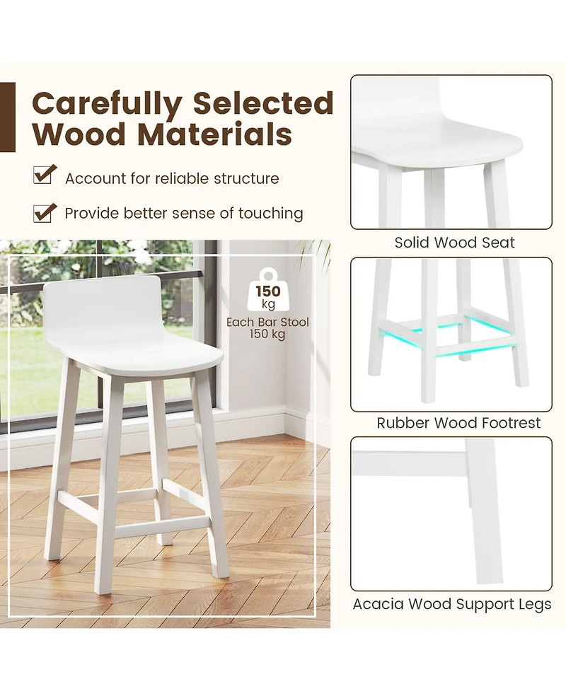 Wooden Bar Stools Set of 2 with Solid Backrest and Seat Design