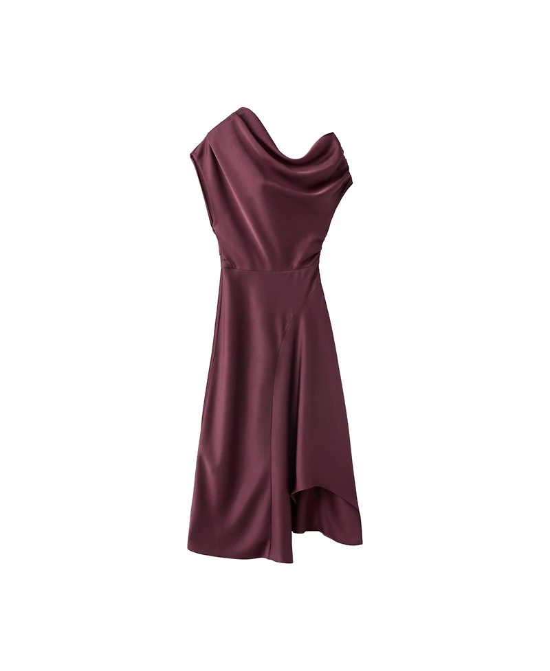 Mango Women's Asymmetrical Ruched Off-the-Shoulder Dress