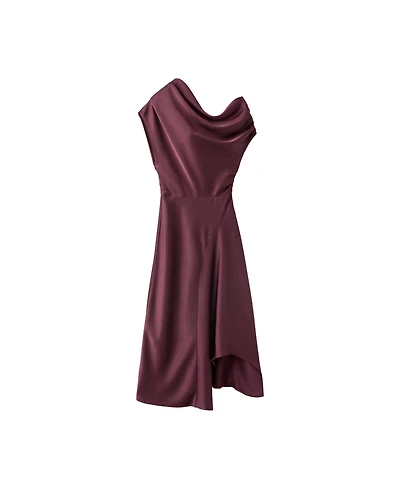 Mango Women's Asymmetrical Ruched Off-the-Shoulder Dress