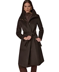Donna Karan New York Women's Belted High Collar Wool Coat