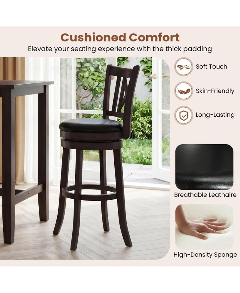 Sugift Swivel Bar Stools Set of 4 with Hollowed Backrest and Footrest