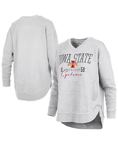 Pressbox Women's Heather Gray Iowa State Cyclones Marcus East Hall Poncho V-Neck Sweatshirt