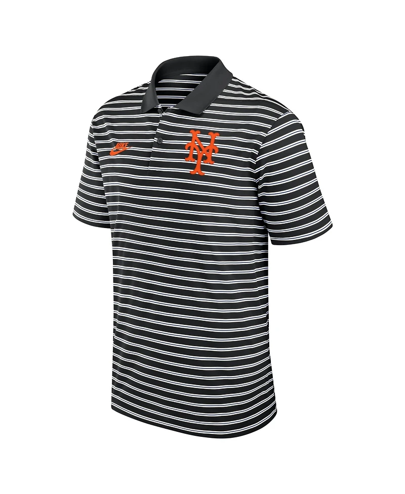 Nike Men's Black New York Mets Cooperstown Collection Dri-fit Victory Striped Polo Shirt