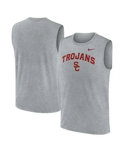 Nike Men's Heather Gray Usc Trojans Primetime Legend Arch Dri-fit Muscle Tank Top