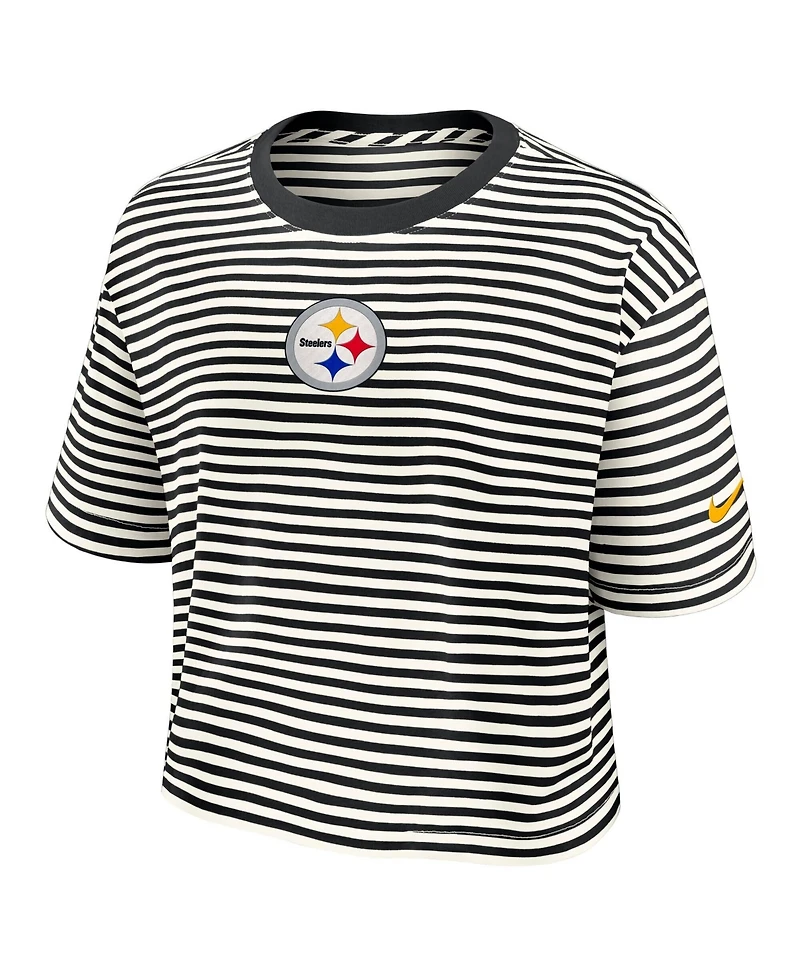 Nike Women's Black/Cream Pittsburgh Steelers Striped Cropped T-Shirt