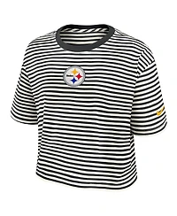 Nike Women's Black/Cream Pittsburgh Steelers Striped Cropped T-Shirt