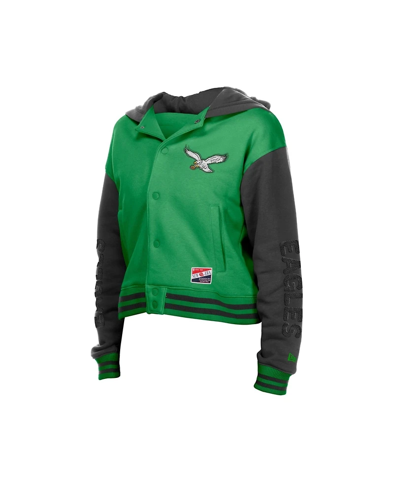 New Era Women's Kelly Green Philadelphia Eagles Throwback Full-Snap Hooded Jacket