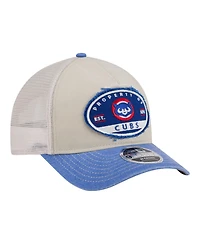 New Era Men's Light Beige/Royal Chicago Cubs Frayed M-Crown A-Frame 9FORTY Trucker Adjustable Hat