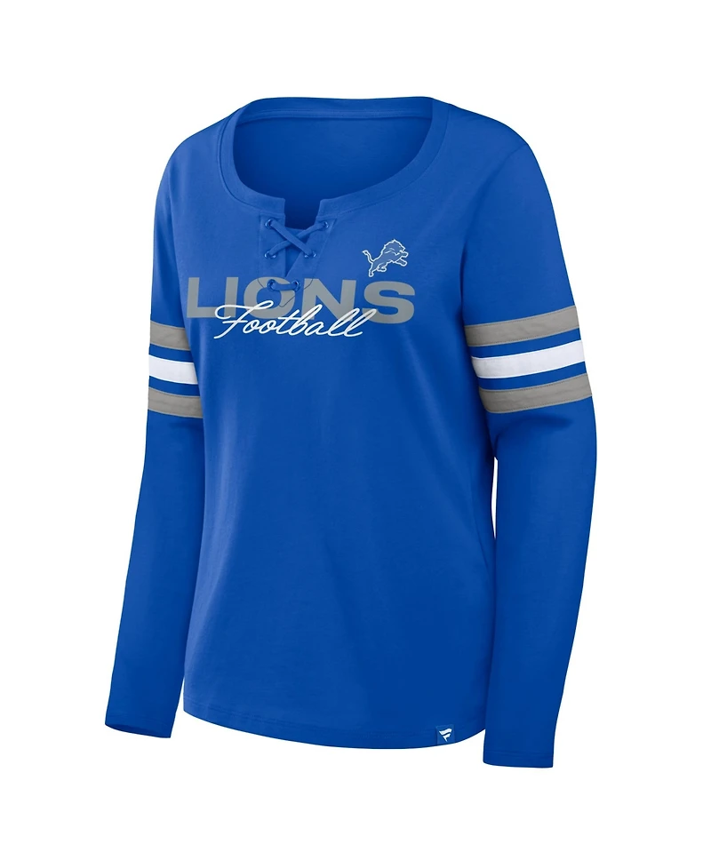 Fanatics Women's Blue Detroit Lions Team First Coverage Scheme Lace-Up Long Sleeve T-Shirt