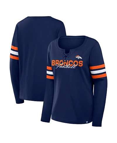 Fanatics Women's Navy Denver Broncos Team First Coverage Scheme Lace-Up Long Sleeve T-Shirt