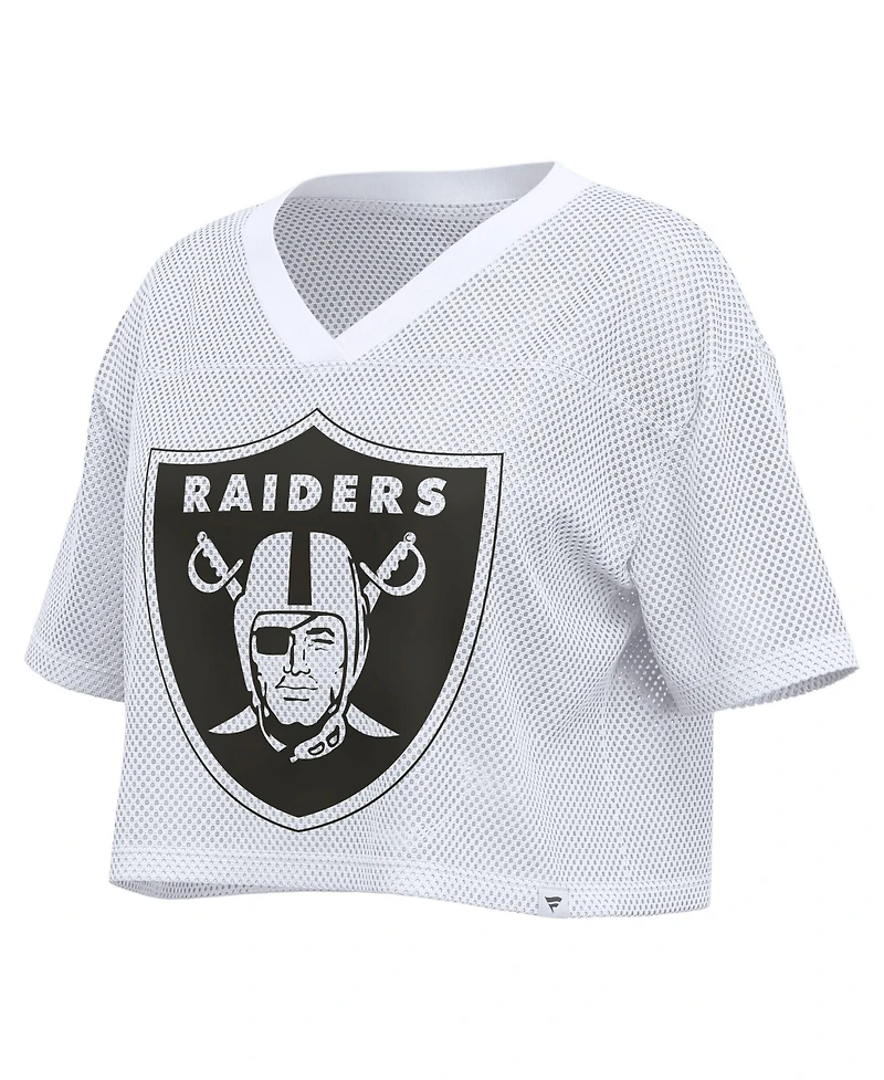 Fanatics Women's White Las Vegas Raiders Oversized Mesh Cropped V-Neck Jersey