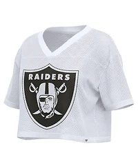 Fanatics Women's White Las Vegas Raiders Oversized Mesh Cropped V-Neck Jersey