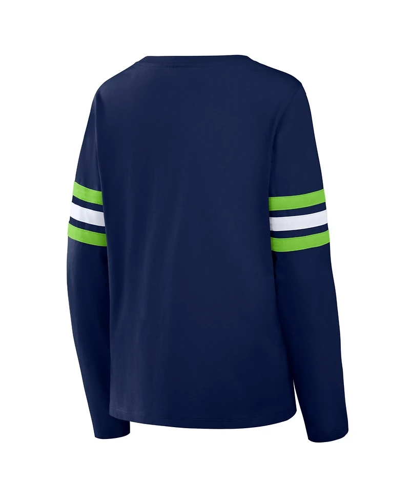 Fanatics Women's College Navy Seattle Seahawks Team First Coverage Scheme Lace-Up Long Sleeve T-Shirt