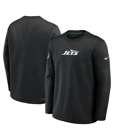 Nike Men's Black New York Jets Sideline Coaches Team Present Midweight Therma-fit Sweatshirt