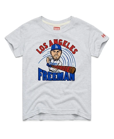 Homage Big Boys and Girls Freddie Freeman Ash Los Angeles Dodgers Caricature Tri-Blend T-Shirt