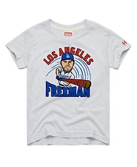 Homage Big Boys and Girls Freddie Freeman Ash Los Angeles Dodgers Caricature Tri-Blend T-Shirt