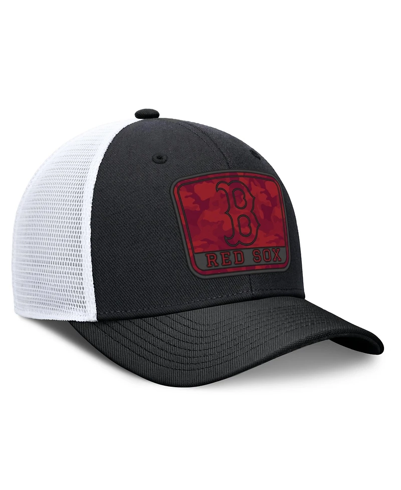 Nike Men's Black/White Boston Red Sox Camo Rise Trucker Dri-fit Adjustable Hat