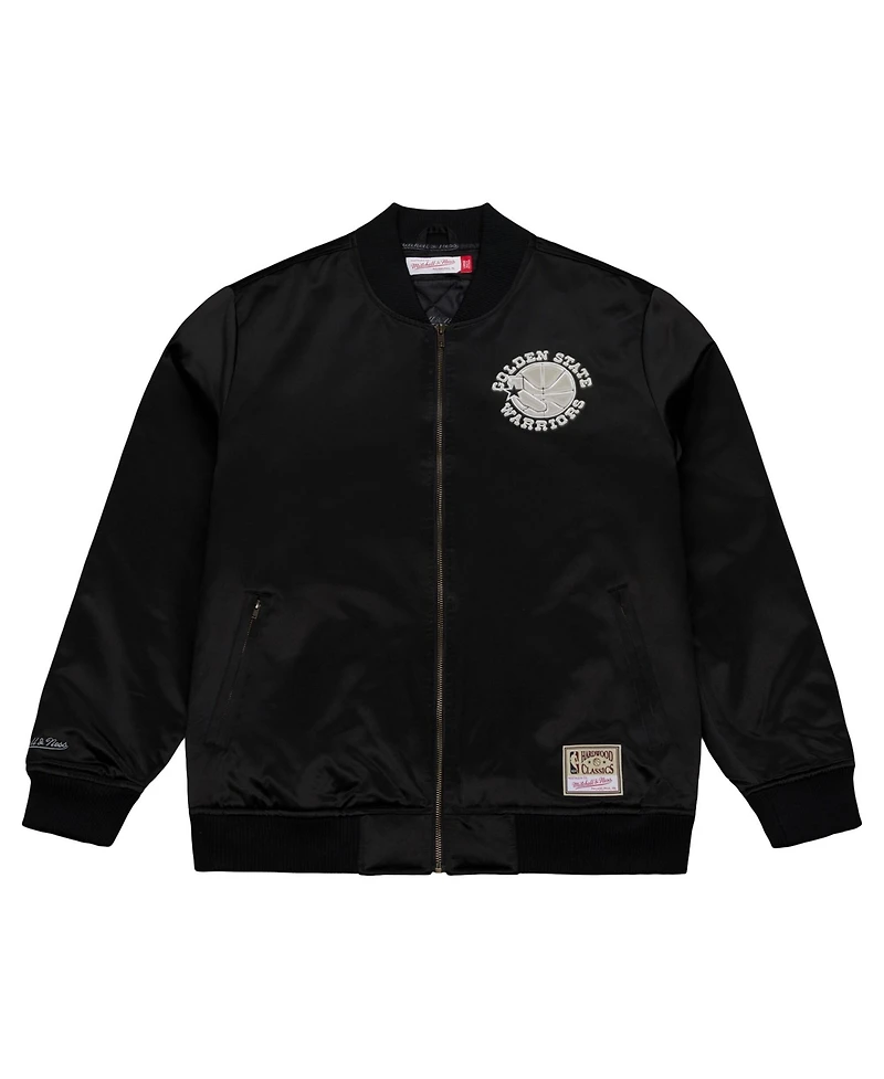 Mitchell & Ness Men's Black Golden State Warriors Chrome Satin Bomber Full-Zip Jacket