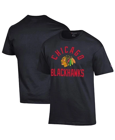 Champion Men's Black Chicago Blackhawks Primary Logo Jersey T-Shirt