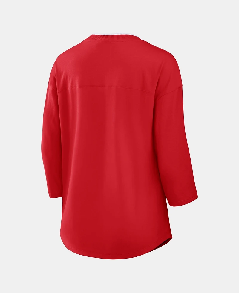 Fanatics Women's Red Kansas City Chiefs Team First Deceptive Juke 3/4-Sleeve V-Neck T-Shirt