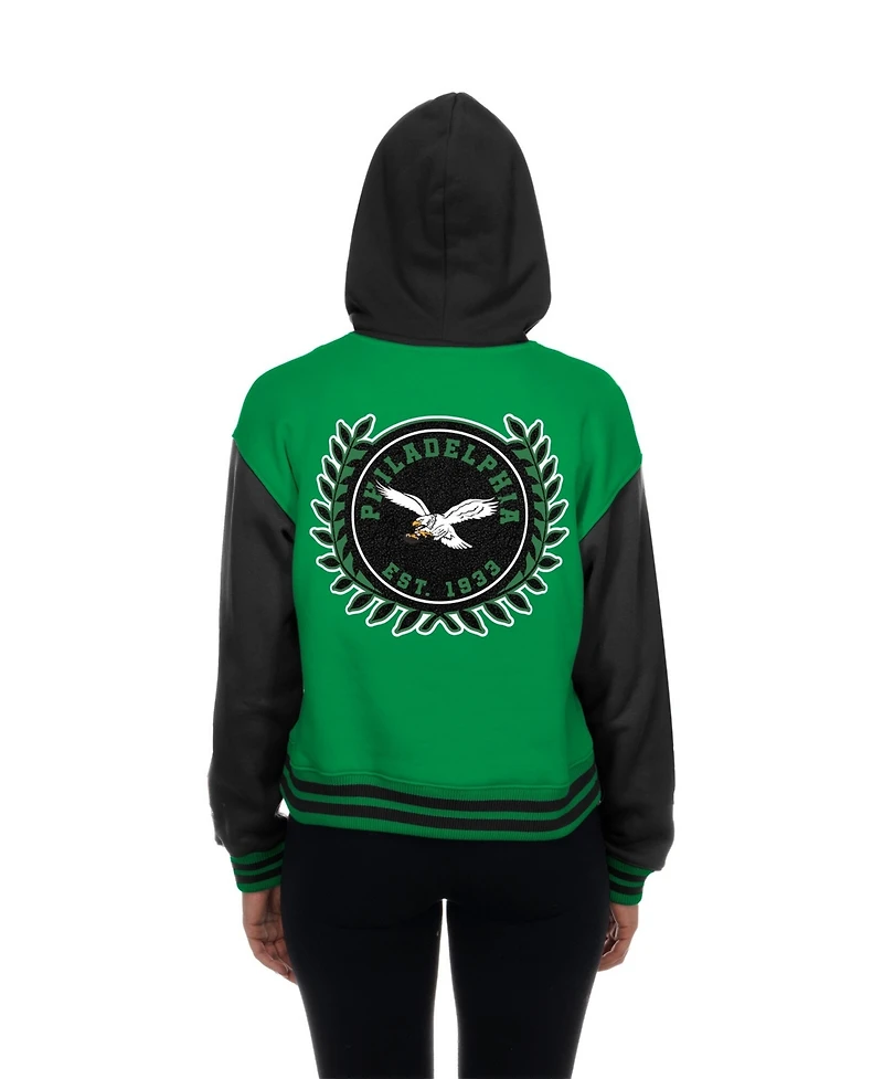 New Era Women's Kelly Green Philadelphia Eagles Throwback Full-Snap Hooded Jacket