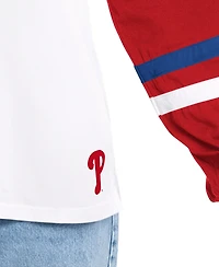 G-iii 4Her by Carl Banks Women's White/Red Philadelphia Phillies Key Player Oversized Hooded Long Sleeve T-Shirt