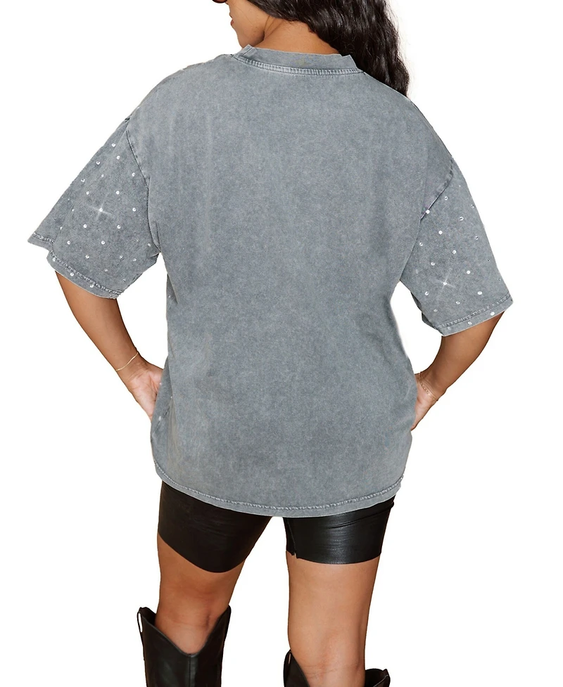 Gameday Couture Women's Gray Cincinnati Bengals Oversized Mini Rhinestone Classic T-Shirt