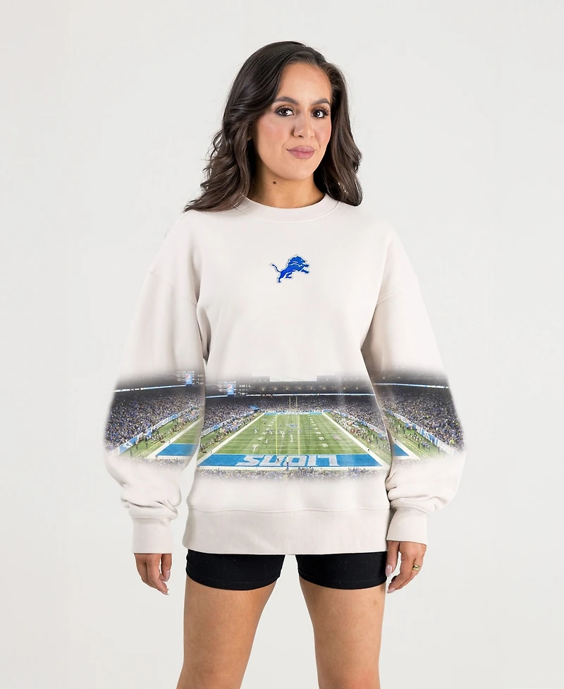 Gameday Couture Women's Natural Detroit Lions Power Move Stadium Premium Drop Shoulder Sweatshirt