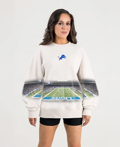 Gameday Couture Women's Natural Detroit Lions Power Move Stadium Premium Drop Shoulder Sweatshirt