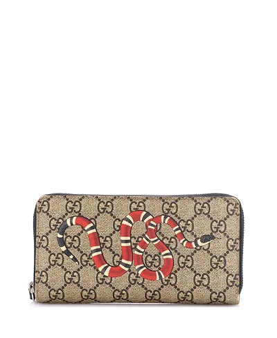 Pre-Owned Gucci Zip Around Wallet Gg Coated Canvas with Applique