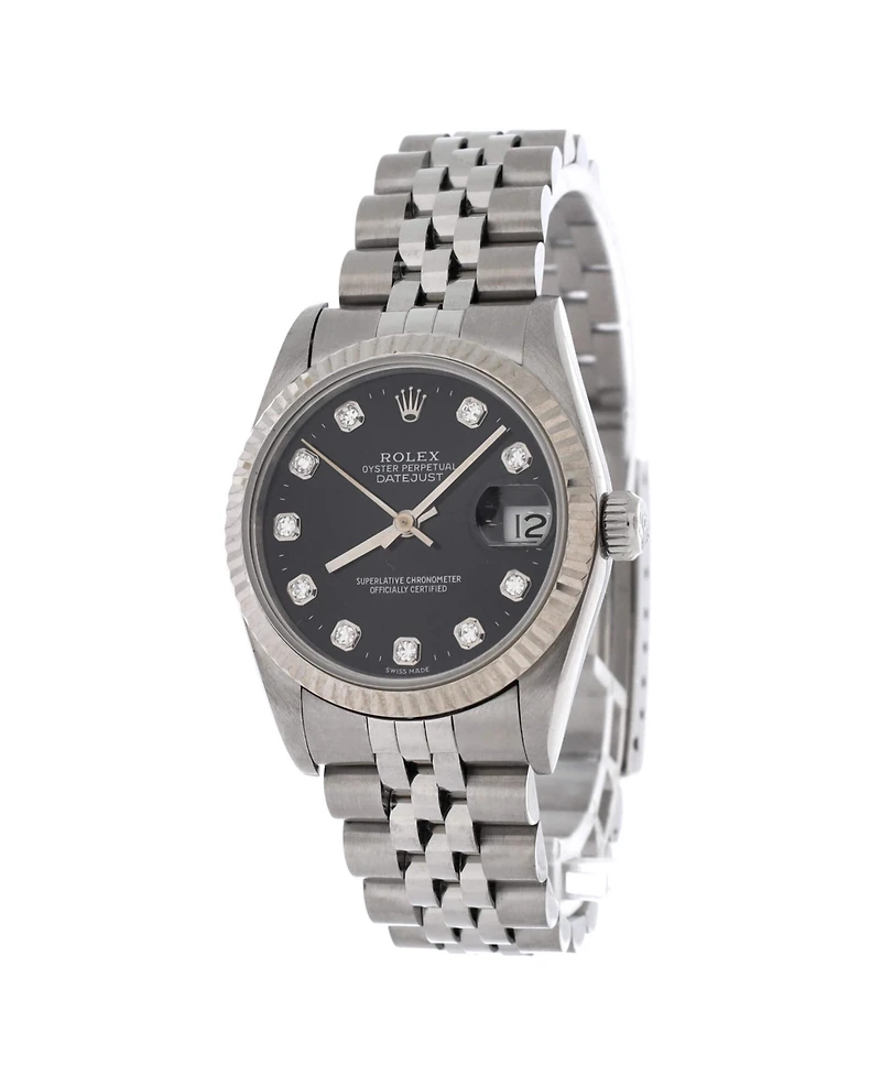 Pre-Owned Rolex Oyster Perpetual Datejust Automatic Watch in Stainless Steel and White Gold with Diamond Markers 31mm