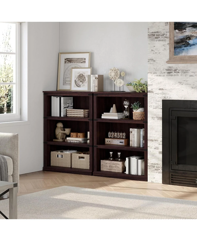 homfan 3-Tier Farmhouse Wooden Bookcase, Tall Open Bookshelf