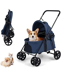 Hongge Foldable Pet Stroller with 180-Degree Canopy Swivel Wheels and One-Step Rear Brake