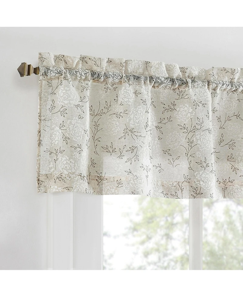No. 918 Jacqueline Tonal Floral Puff Print Semi-Sheer Rod Pocket Kitchen Curtain Valance
