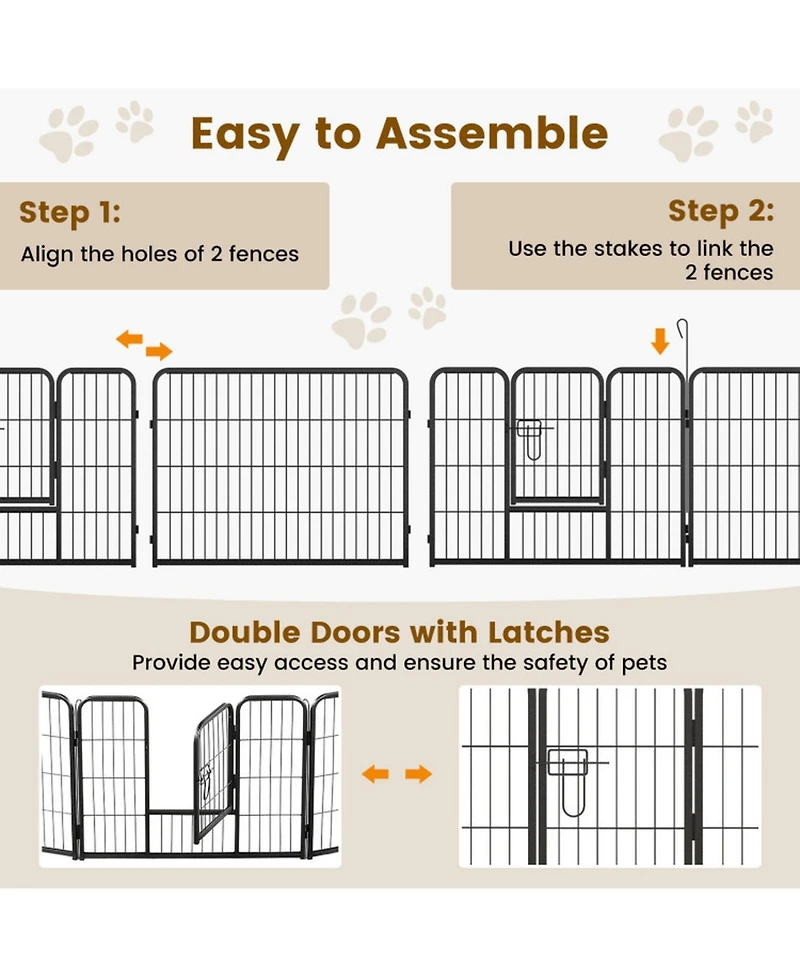 Hongge 16-Panel Metal Dog Playpen 24 in with Lockable Door and Customizable Configurations
