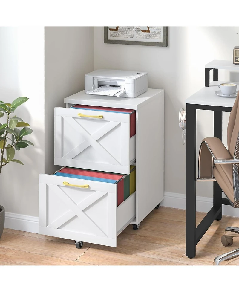 Vabches 2 Drawer Small File Cabinet with Wheels, Farmhouse Vertical Filing Cabinet Fits A4/Letter