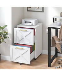 Vabches 2 Drawer Small File Cabinet with Wheels, Farmhouse Vertical Filing Cabinet Fits A4/Letter