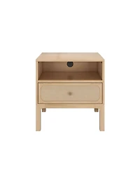 Max & Lily Elio/Rattan 1 Drawer with Cubby and Electrical Outlet Nightstand