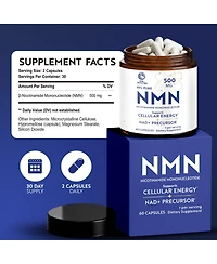Nobi Nutrition Nmn Supplement 500mg, Pure Nicotinamide Mononucleotide for Cellular Energy, Longevity, Repair, and Healthy Aging Support 60 Count