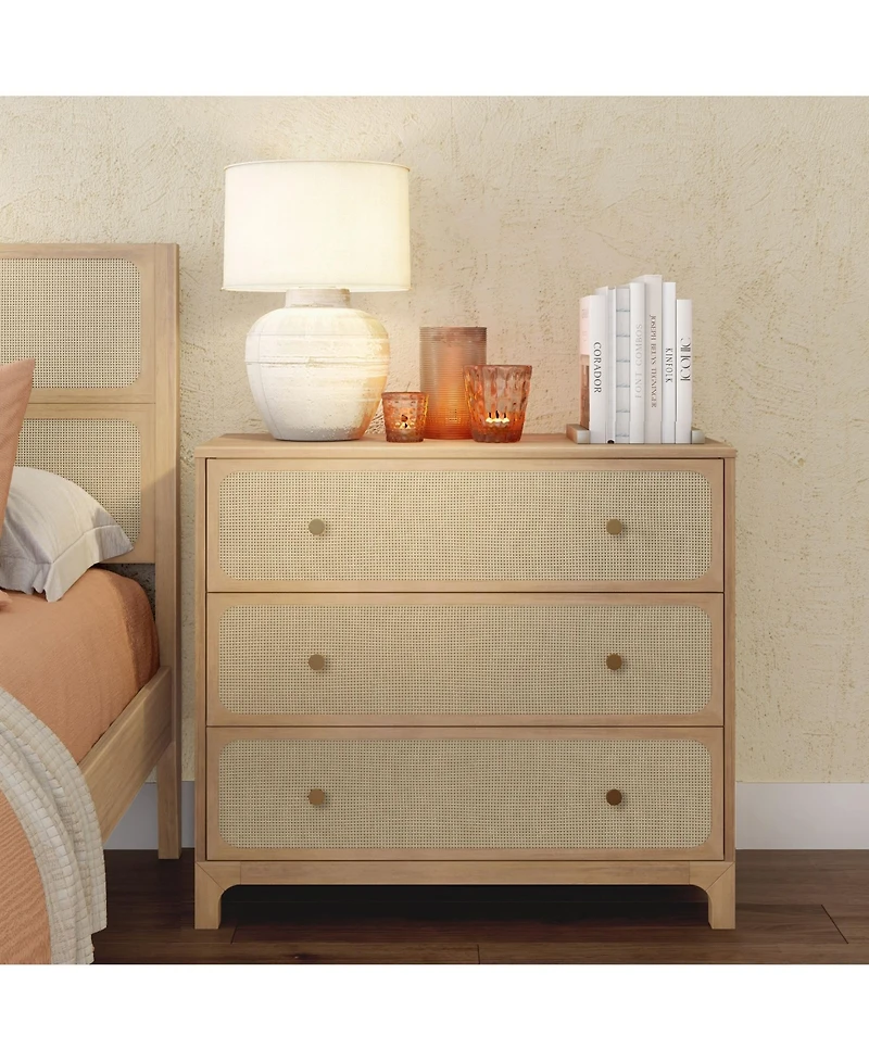 Plank+Beam Elio Rattan Drawer Dresser with Brass Knob