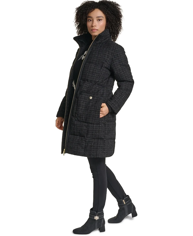 Karl Lagerfeld Paris Women's Tweed Sparkle Long Puffer Coat