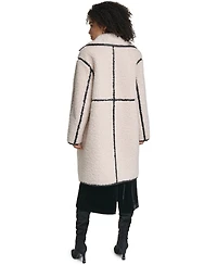 Karl Lagerfeld Paris Women's Faux-Leather-Trim Teddy Coat