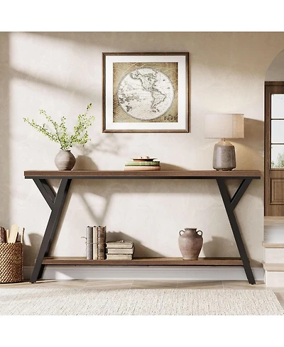 Tribesigns 70.9" Narrow Console Table: Industrial sofa table with 2-tier shelf for hallway, living room, entrance, foyer.