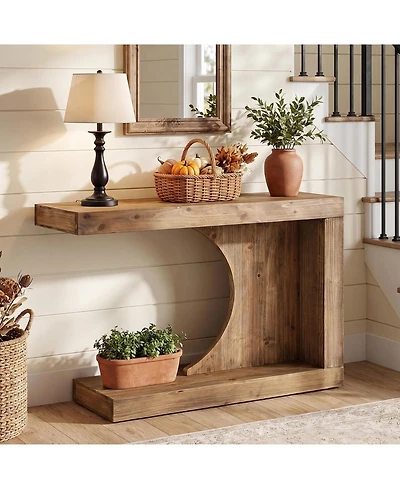Tribesigns 39.4" C-Shaped Solid Wood Console Table, Mid-Century Modern Wood Entryway Table, Unique Entry Accent Table