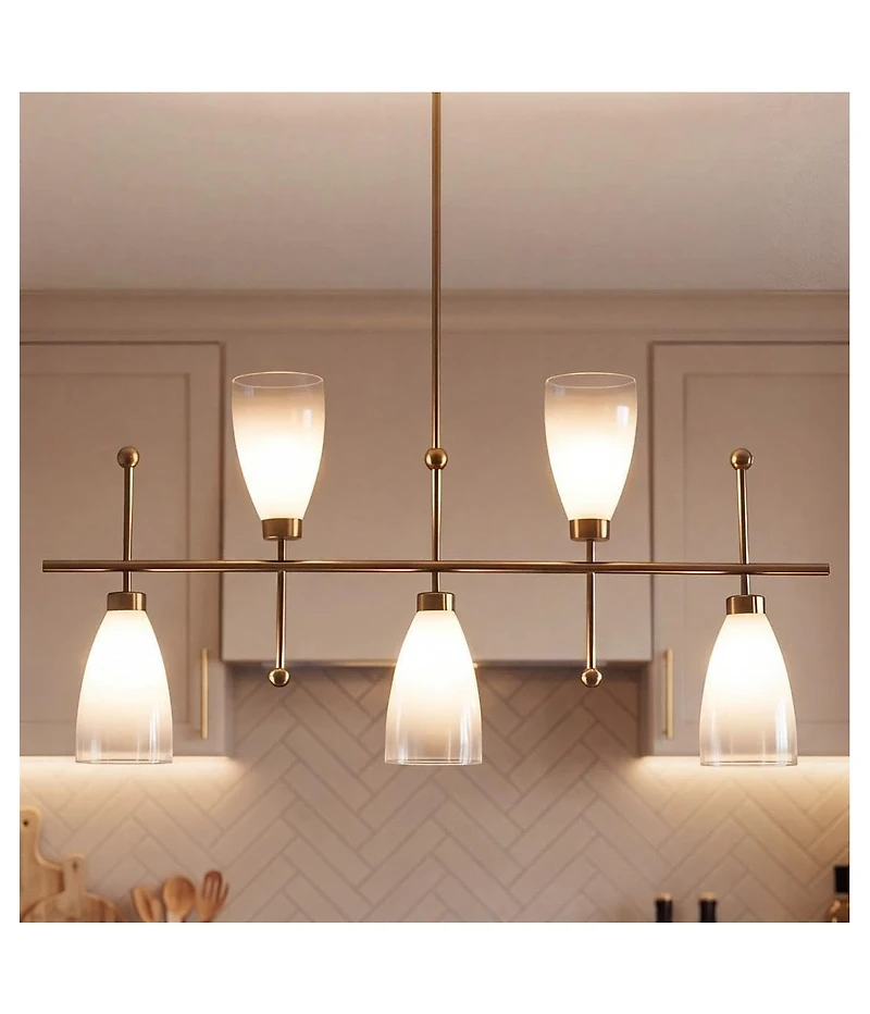 Tribesigns 5-Light Modern Linear Chandelier, Kitchen Island Pendant Light, Dining Room Adjustable Hanging Light Fixture