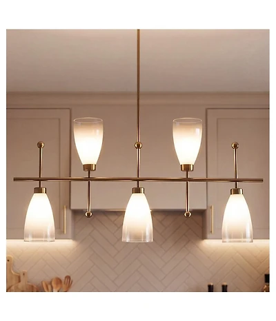 Tribesigns 5-Light Modern Linear Chandelier, Kitchen Island Pendant Light, Dining Room Adjustable Hanging Light Fixture