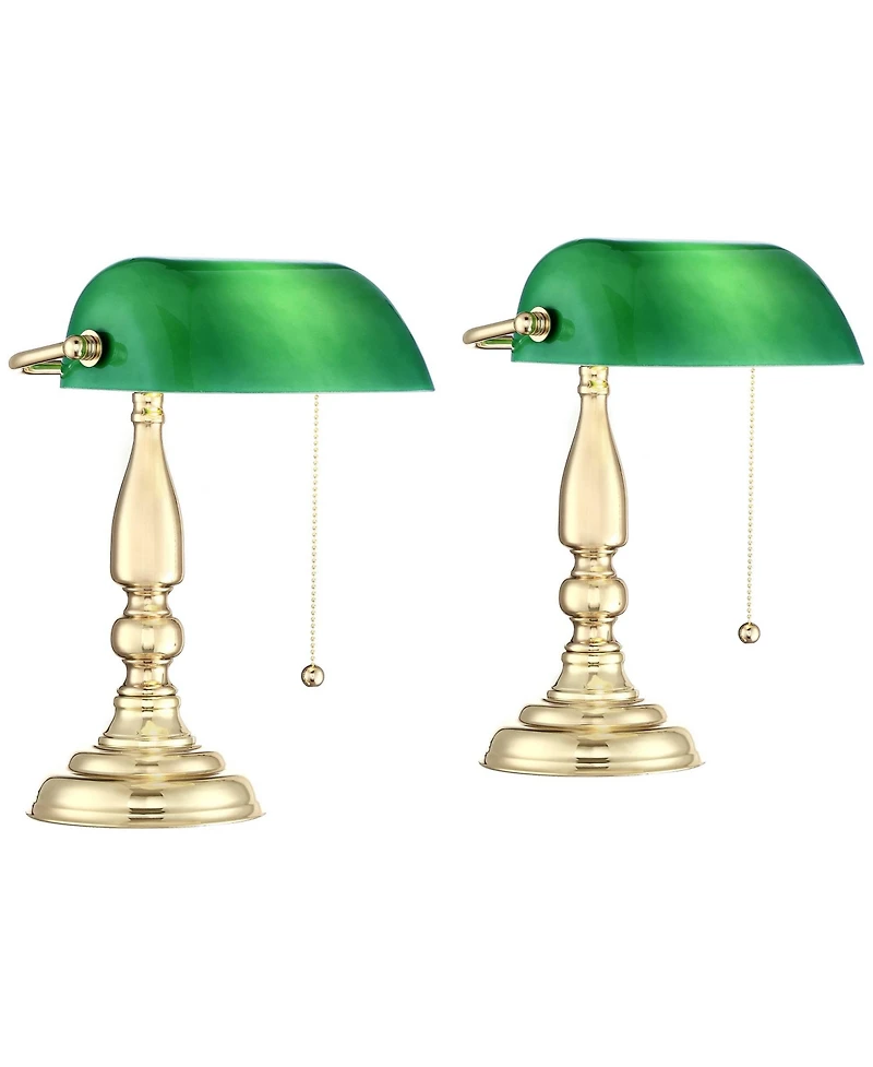 360 Lighting Hammond 14" High Small Traditional Bankers Desk Lamps Set of 2 Polished Brass Plated Finish Metal Home Office