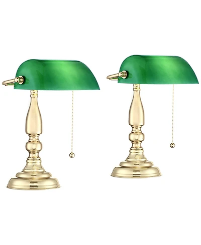 360 Lighting Hammond 14" High Small Traditional Bankers Desk Lamps Set of 2 Polished Brass Plated Finish Metal Home Office