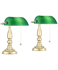 360 Lighting Hammond 14" High Small Traditional Bankers Desk Lamps Set of 2 Polished Brass Plated Finish Metal Home Office