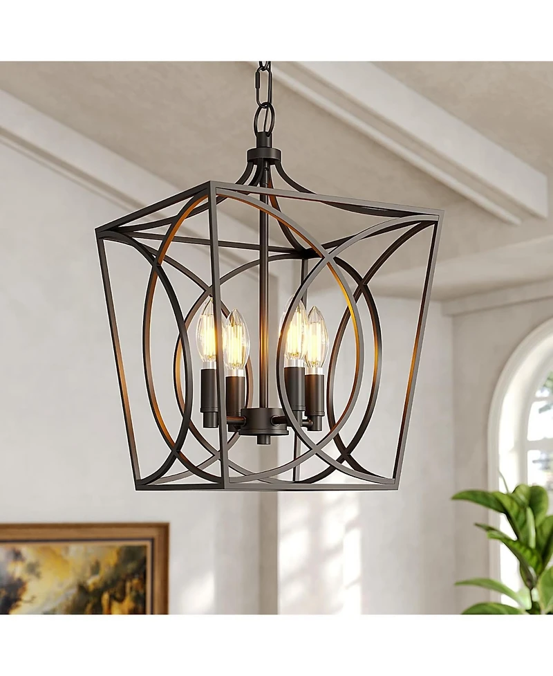 Tribesigns 4-Light Farmhouse Chandelier, Rustic Metal Cage Adjustable Industrial Hanging Pendant Light Ceiling Fixture